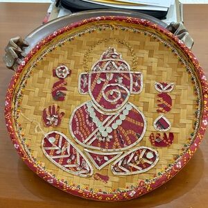 Handcrafted Decorative picture of lord Ganesh with Red and Tan Design